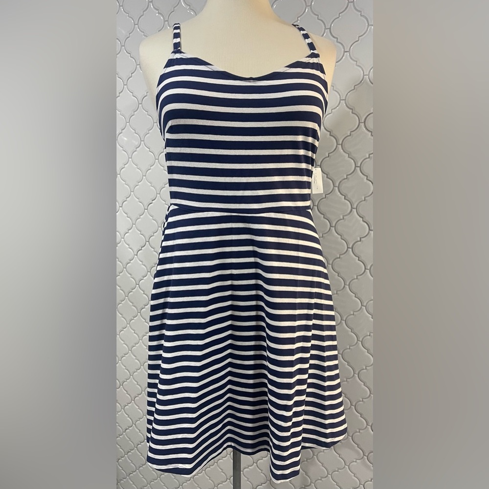 Old Navy, summer dress, navy & white striped, size large, New With Tags